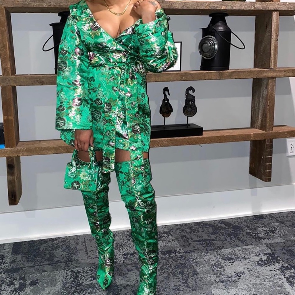 Satin dress and boots